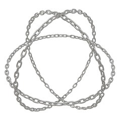 A 3D illustration that mirrors the structure of an atom, featuring three circular chains entwined and isolated on a transparent background in PNG format.