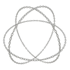 An atom-like structure in 3D, designed with three circular chains entwined, presented on a transparent background in PNG format.