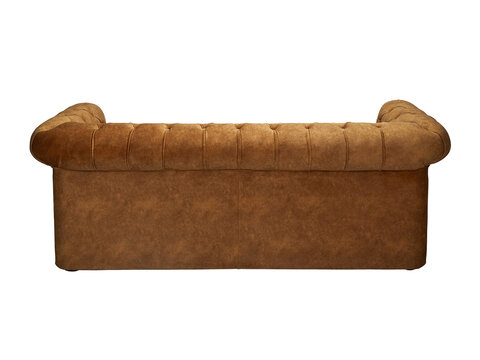 brown fabric sofa isolated on white background, back view