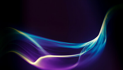 Abstract flowing wavy fluid colorful gradient light on black background with copy space for text in concept technology, science, modern, innovation.