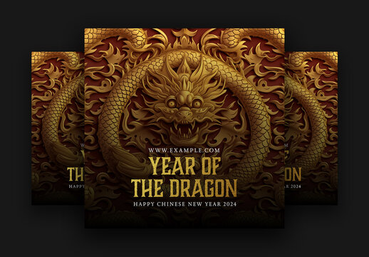 Happy New Year With Gold Dragon Background and Generative ai