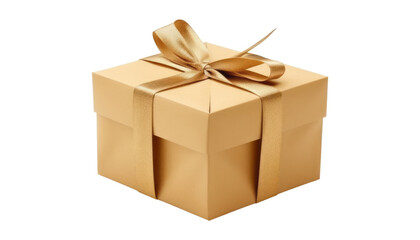 gold gift box with ribbon isolated on transparent background cutout