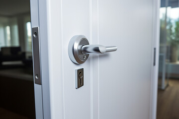 Close-up of door handle in modern office. Modern business interior