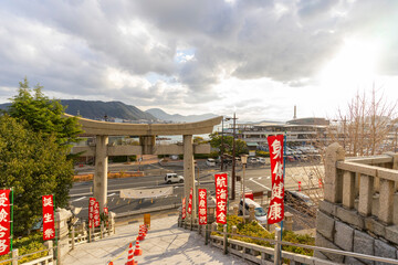 Fototapeta na wymiar View of Kameyama Hachimangu shrine in Shimonoseki, Japan.