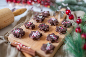 Chocolate Christmas Cookies with golden sprinkel