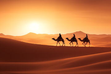 Camel caravan in the sahara desert