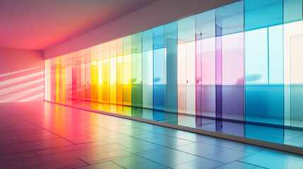 Colorful geometric crystals on a white space. Light background.