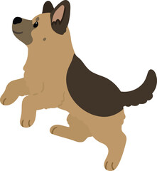 Simple and cute hand drawn German Shepherd dog jumping illustration flat colored