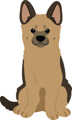 Simple and cute hand drawn German Shepherd dog sitting in front view illustration flat colored