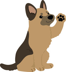 Simple and cute hand drawn German Shepherd dog waving hand illustration flat colored