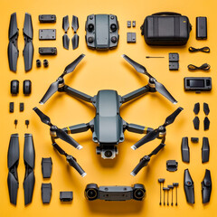 Imagen realista del rediseño de un dron tipo mavic en una vista explosiva y componentes detallados
Re-diseño 2