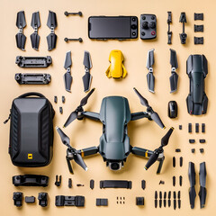 Imagen realista del rediseño de un dron tipo mavic en una vista explosiva y componentes detallados
Re-diseño 1