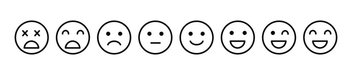 The level of customer satisfaction is expressed by the shape and color of the smiley face on a white background vector graphic smile feedback mood in flat style eps10