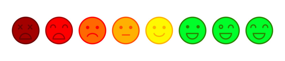 The level of customer satisfaction is expressed by the shape and color of the smiley face on a white background vector graphic smile feedback mood in flat style eps10