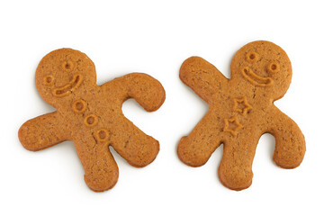 Gingerbread man isolated on white background. Top view. Flat lay.