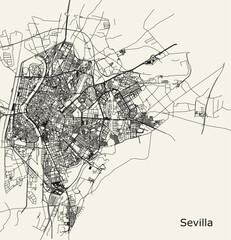 Fototapeta na wymiar Vector city road map of Sevilla, Spain