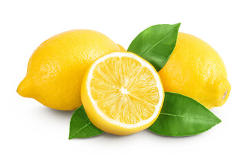 Ripe lemon with half isolated on white background with full depth of field. - Powered by Adobe