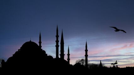 Islamic background image featuring a mosque, perfect for Ramadan, Kandil, Laylat al-Qadr, or Kadir...