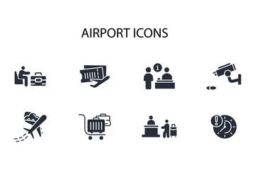 Airport icon set.vector.Editable stroke.linear style sign for use web design,logo.Symbol illustration.