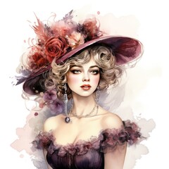 Baroque Vintage Lady in Rich Hues Watercolor Clipart