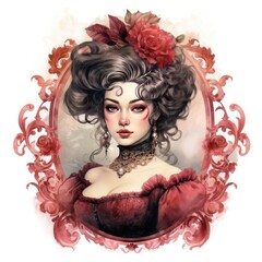 Baroque Vintage Lady in Rich Hues Watercolor Clipart