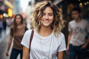 Young beautiful hispanic woman smiling confident looking to the side at street.