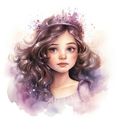 Princess Portrait in Ethereal Colors Watercolor Clipart