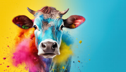Cow in paint on bright background , happy holi indian concept - Powered by Adobe