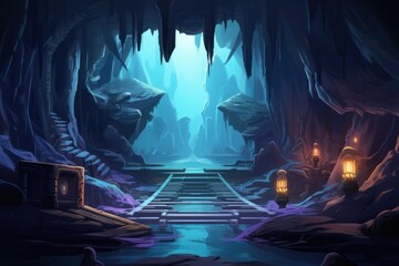 Mystery Cave with Sci-Fi Building. Video Game's Digital CG Artwork, Concept Illustration, Realistic Cartoon Style Background, Generative AI - obrazy, fototapety, plakaty