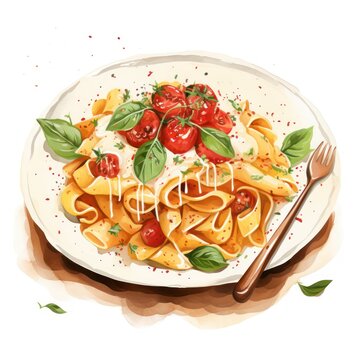 Pasta Dish in Mouthwatering Glory Watercolor Clipart