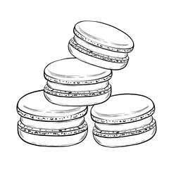 Macaroons set in graphic style. Universal print for your culinary notes, recipes, cards, cookbook, textile. Vector illustration. Hand drawn in a simple minimalist style.