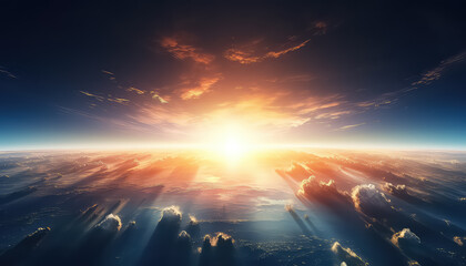 Sun rising view from space , safe nature earth day concept