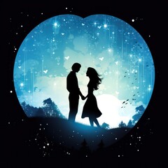 Silhouette Couple Embrace Starry Night Sky Heart Constellations