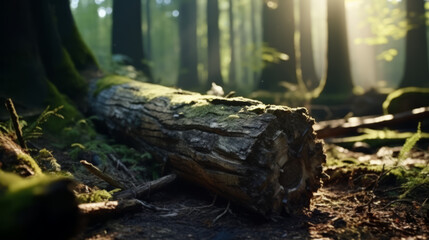 Obraz premium Close up of fallen tree trunk covered with moss