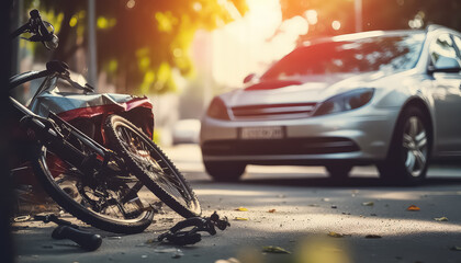 Accident car hit bike - obrazy, fototapety, plakaty
