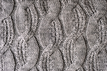 Gray woolen knitted sweater fabric, texture, background