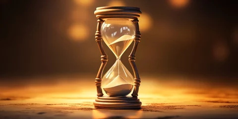 Foto op Plexiglas A black sand hourglass against a blue background, symbolizing time passing © rorozoa