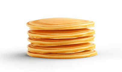 Stack of pancakes without filling, isolated on white background, side view 
