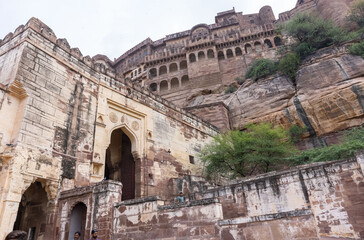 Architecture view of Mehrangarh Fort with Jodhpur city scape during a daytime. A UNESCO World...