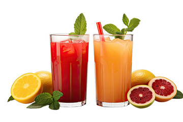 Fototapeta premium vegetable juice versus fruit juice with slice On Transparent Background