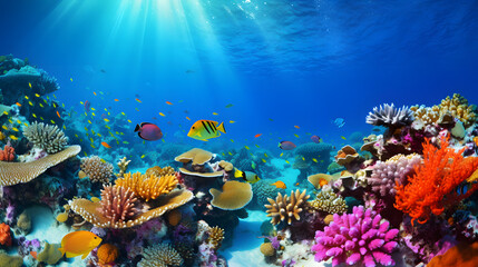 Naklejka na ściany i meble A coral reef teeming with marine life