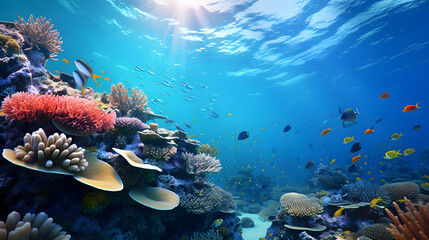 A coral reef teeming with marine life