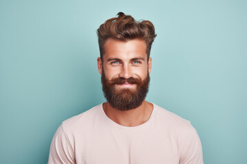 Handsome man with beard smiling and looking at camera. ai generative