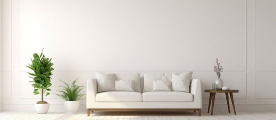 Scandinavian inspired illustration of a chic white room with a sofa