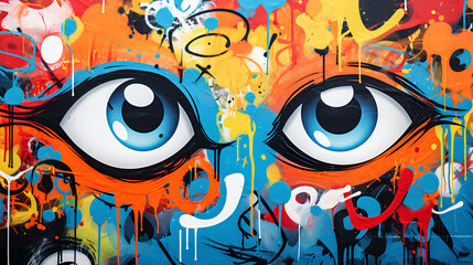 Eyes graffiti background design in abstract color design 