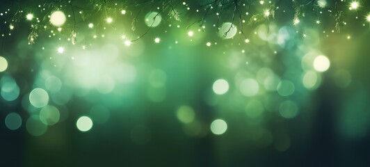 Christmas holiday decoration and illumination concept. Garland bokeh lights over green background.