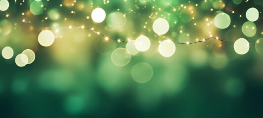 Christmas holiday decoration and illumination concept. Garland bokeh lights over green background.