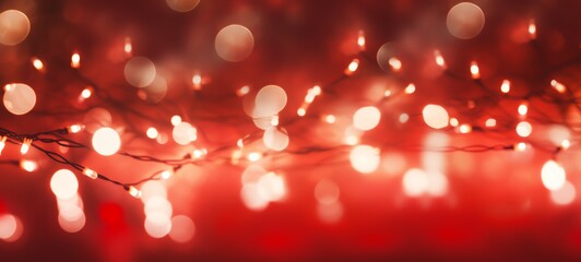 Christmas holiday and New Year decoration and illumination concept. Garland bokeh lights over red background.