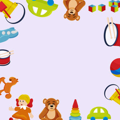 frame of Children's toys. Colorful toy for children. Copy Space. Vector