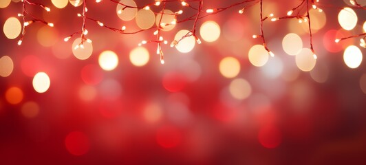 Christmas holiday and New Year decoration and illumination concept. Garland bokeh lights over red background.